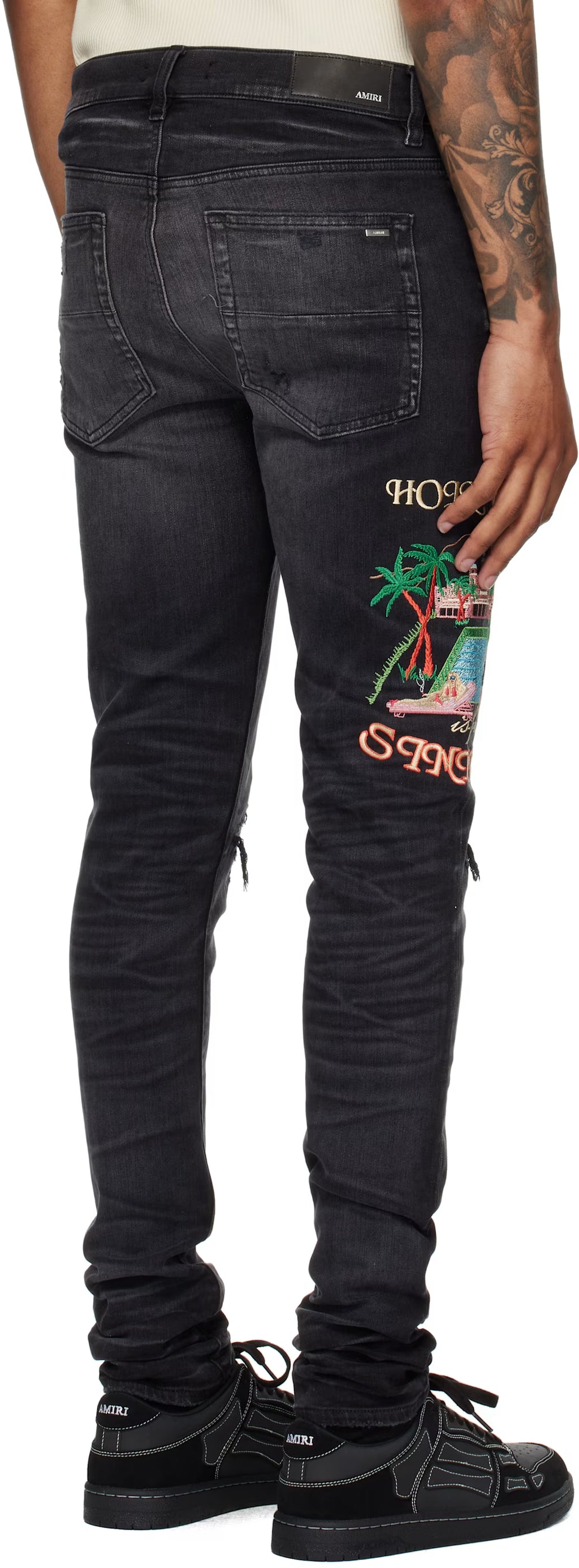 Black Embroidered 'Sinners' Skinny Jeans