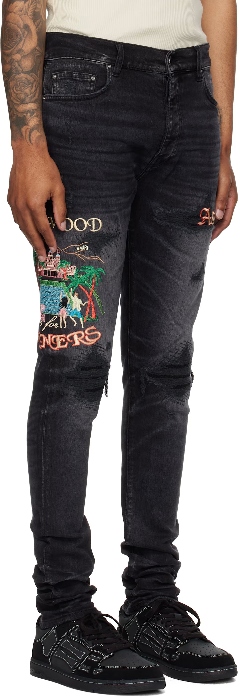 Black Embroidered 'Sinners' Skinny Jeans