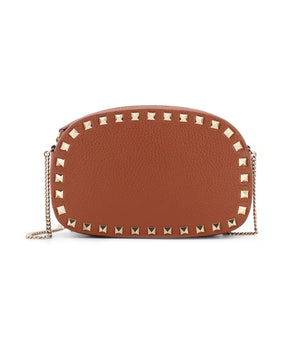 Studded Leather Shoulder Bag Brown