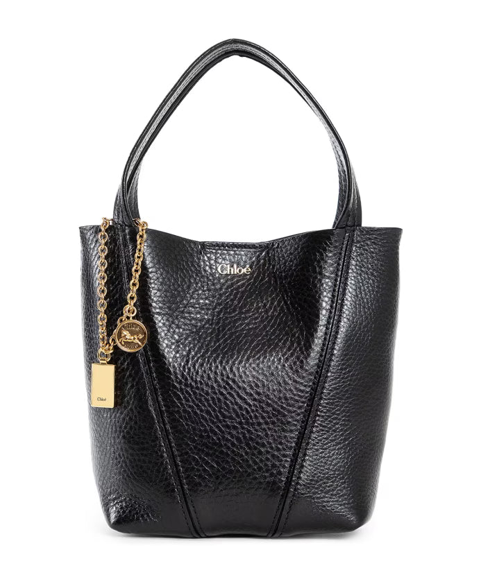 Black Leather Tote Bag with Chain