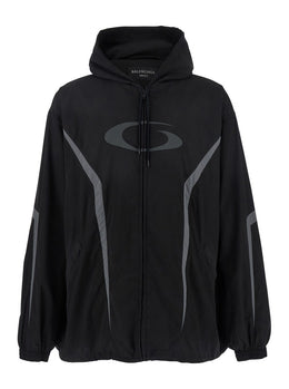 Balenciaga 'Loop Sports Icon' Black Jacket with Front Motif in Tech Fabric Man