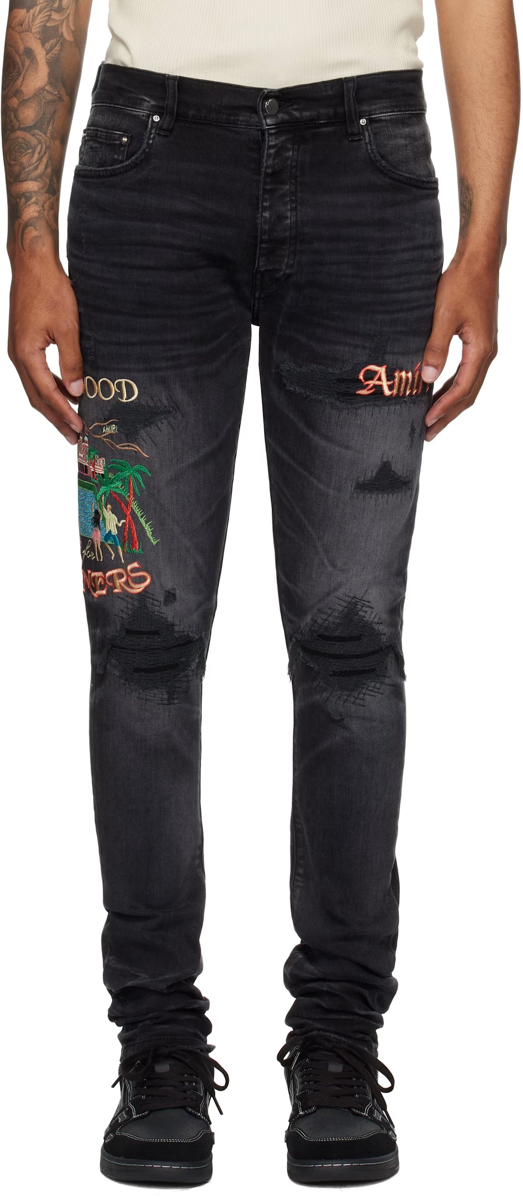 Black Embroidered 'Sinners' Skinny Jeans