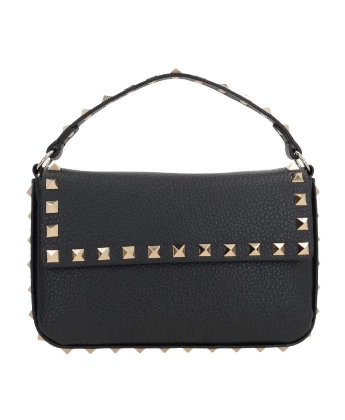 Black Leather Shoulder Bag with Studs