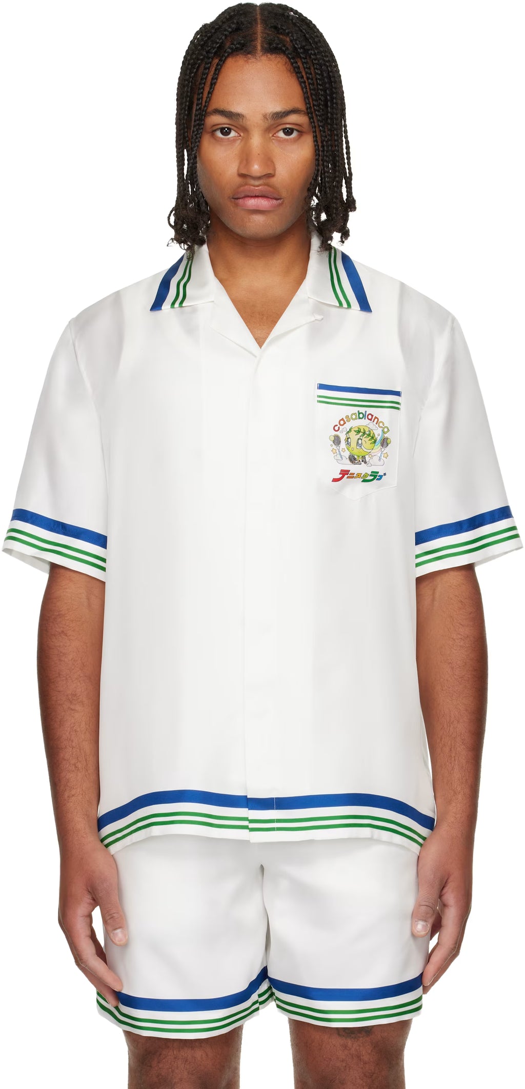 White Tennis Mascot Short Sleeve Silk Twill Shirt