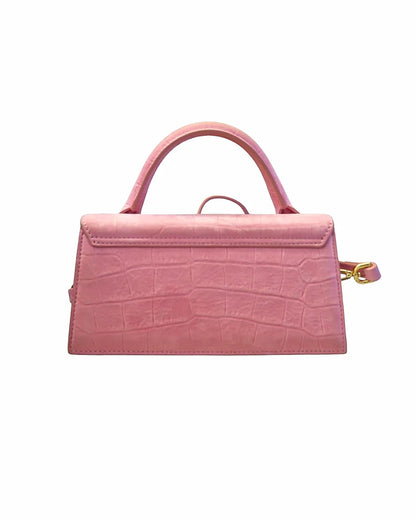 Jacquemus Pink Croc-Embossed Le Chiquito Long Crossbody Bag