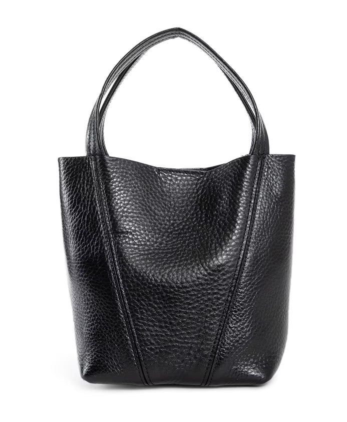 Black Leather Tote Bag with Chain
