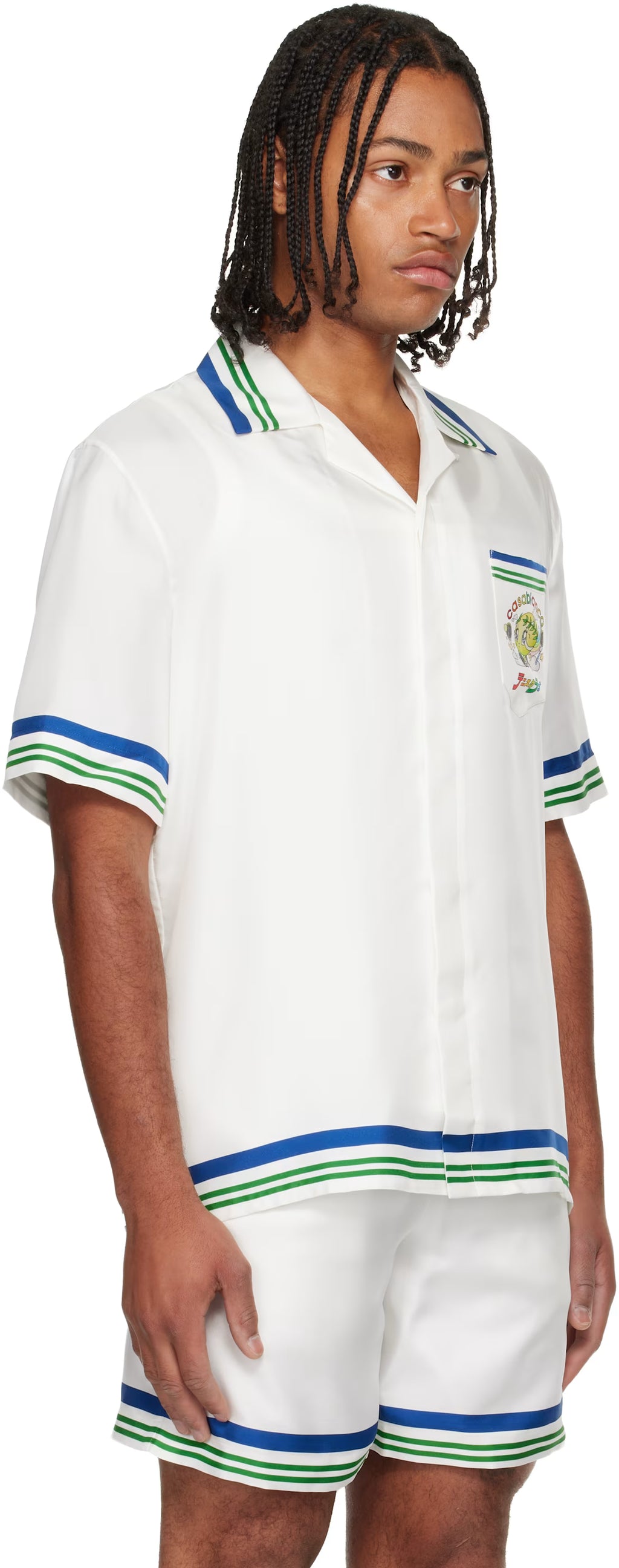 White Tennis Mascot Short Sleeve Silk Twill Shirt
