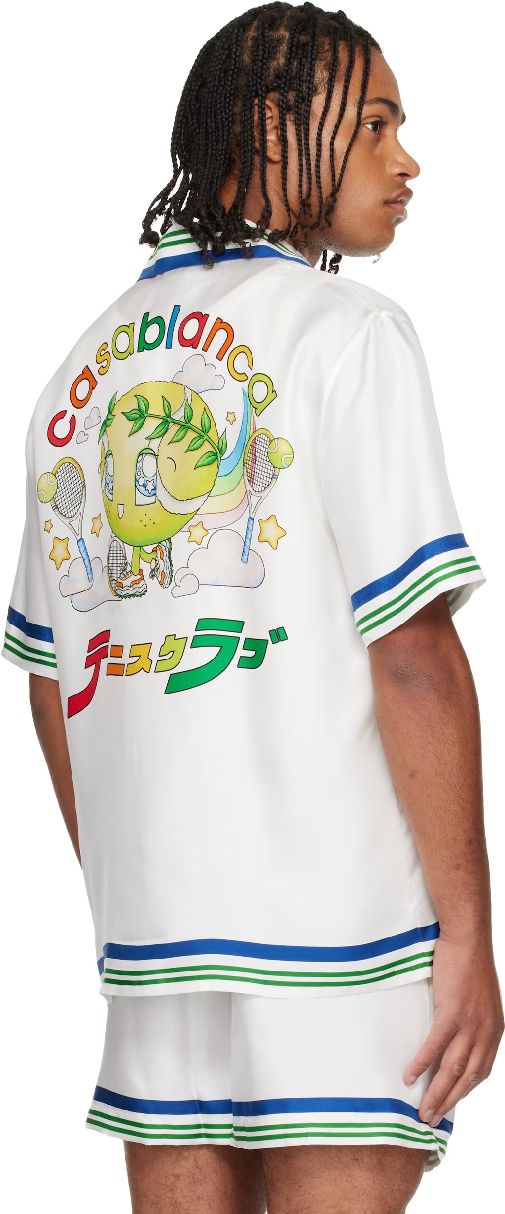 White Tennis Mascot Short Sleeve Silk Twill Shirt