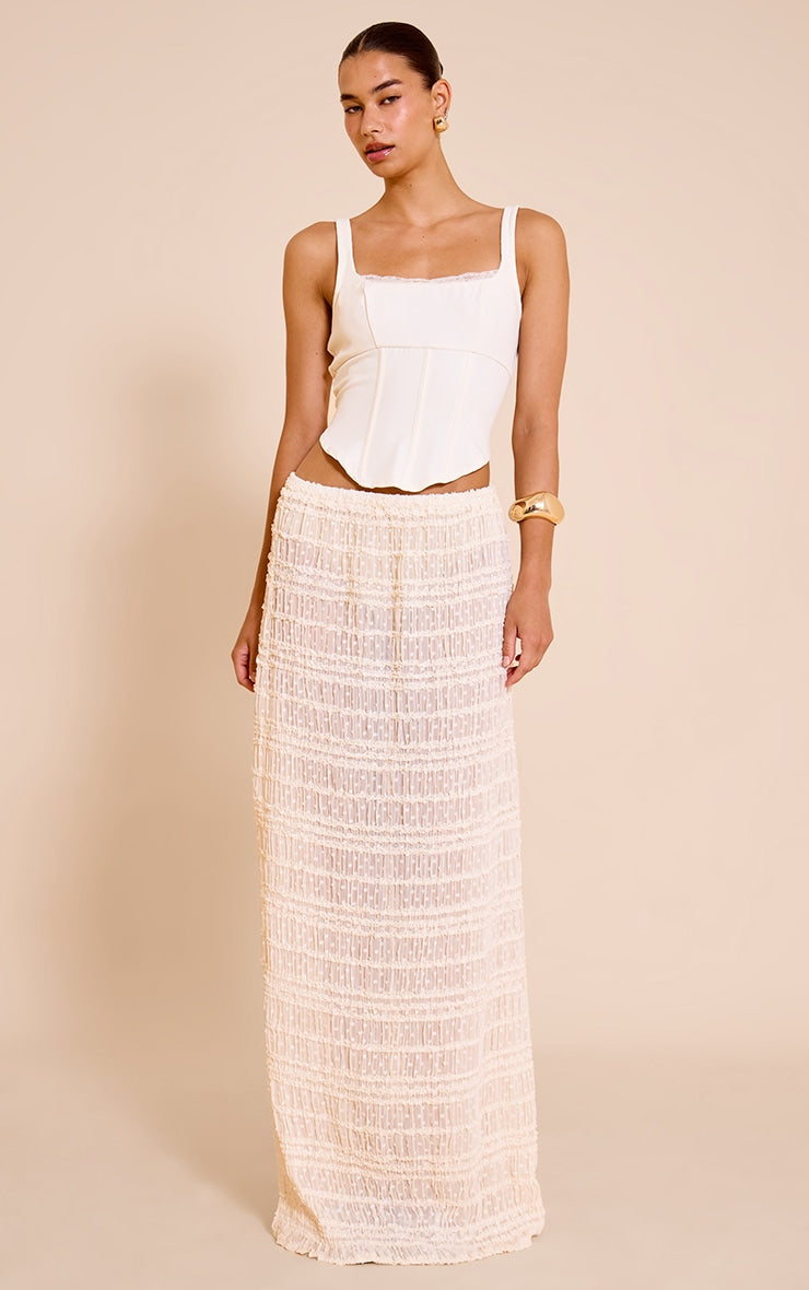 Cream Textured Chiffon Maxi Skirt