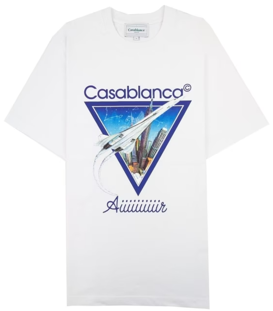 Casablanca White Cotton T-Shirt with Blue Accent