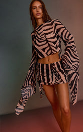 Monochrome Zebra Print Bead Trim Chiffon Beach Top