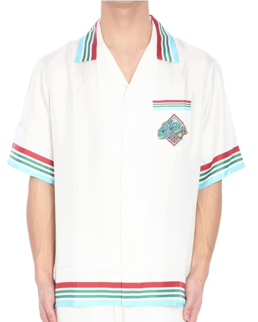 Casablanca White Silk Polo Shirt Striped