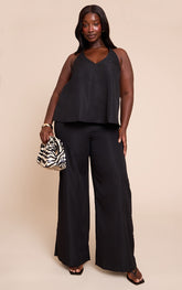 Plus Black Tailored Wide Leg Drawstring Trousers