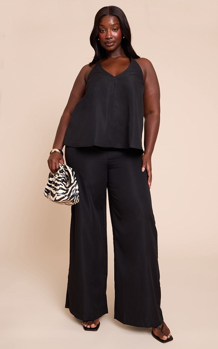 Plus Black Tailored Wide Leg Drawstring Trousers