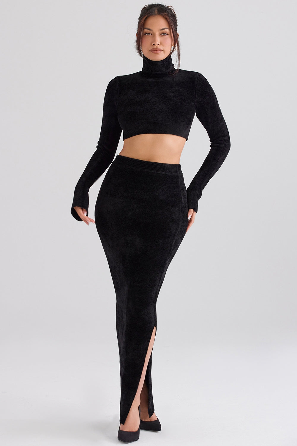 Black chenille maxi skirt
