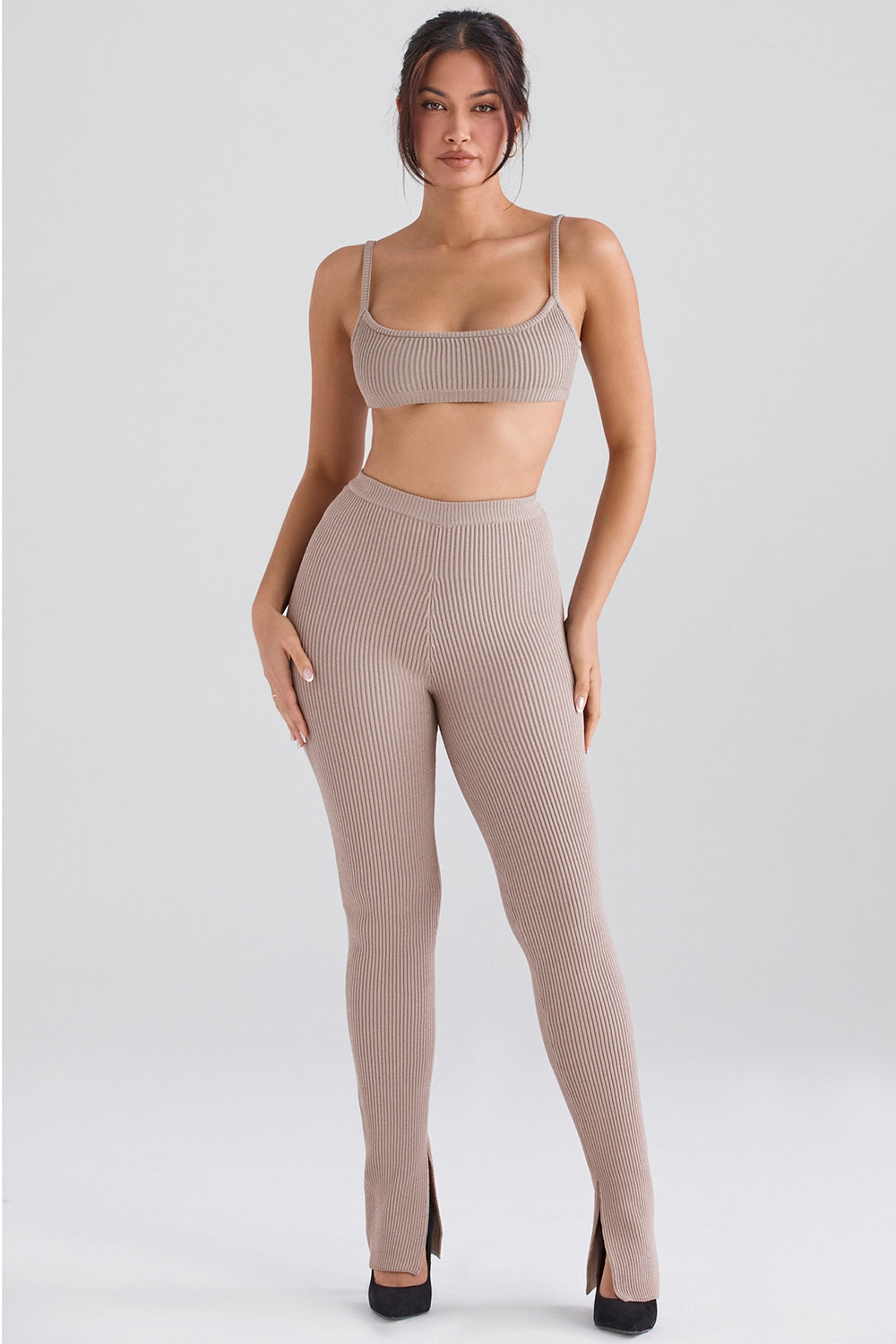 Taupe ribbed knit bralette