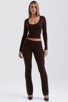 Chocolate cashmere blend scoop neck top