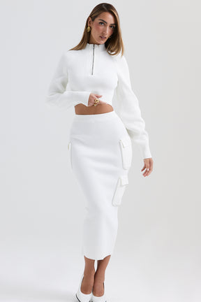 White balloon sleeve ribbed sweater