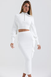 White ribbed knit cargo skirt
