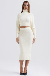 Cream soft boucle knit cropped sweater
