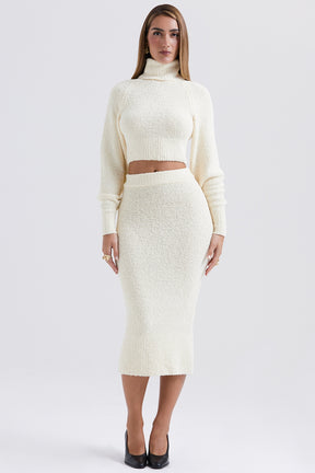 Cream soft boucle knit cropped sweater