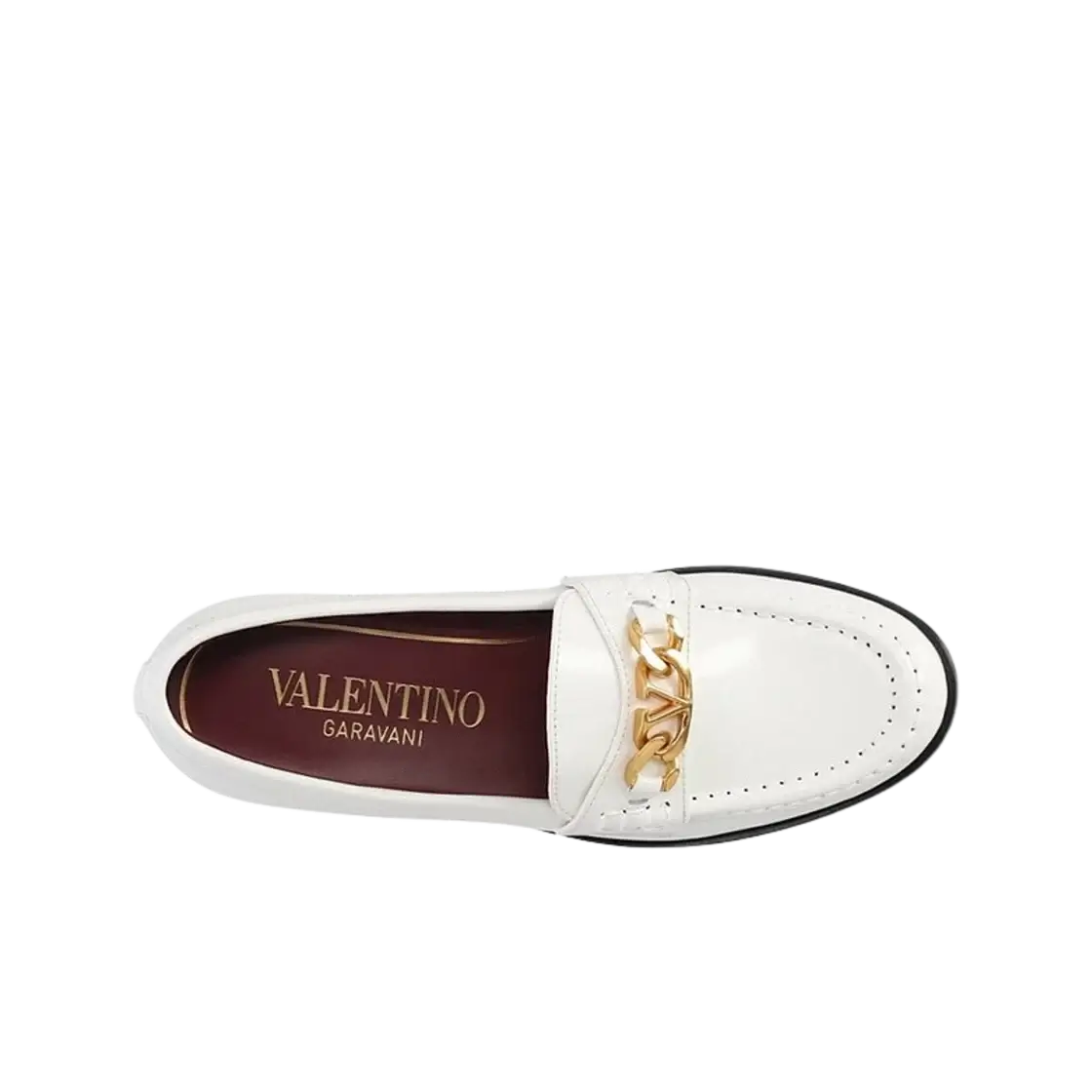 Valentino V-Logo Chain Calfskin Loafers White