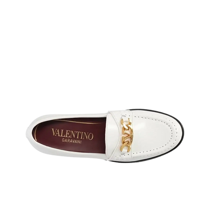 Valentino V-Logo Chain Calfskin Loafers White