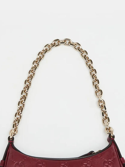 Gucci Bordeaux Embossed Leather Mini Emblem Chain Shoulder Bag