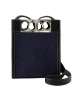 Denim/Black Mini Tote Bag - Leather, Clasp Closure