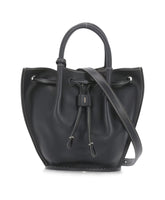 Black leather bucket bag for woman