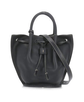 Black leather bucket bag for woman