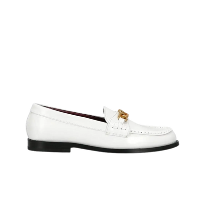 Valentino V-Logo Chain Calfskin Loafers White