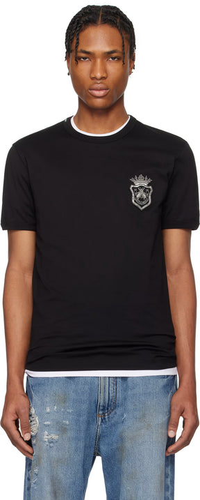 Dolce&Gabbana Black Cotton Heraldic Patch T-shirt