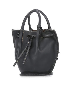 Black leather bucket bag for woman
