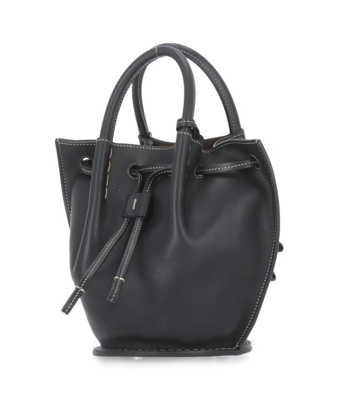 Black leather bucket bag for woman