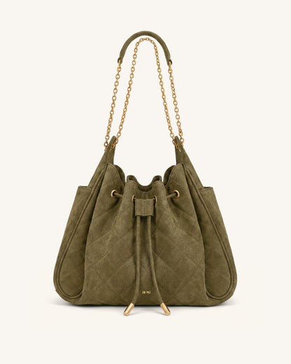 Rowan Faux Suede Quilted Chain Bucket Bag - Blue