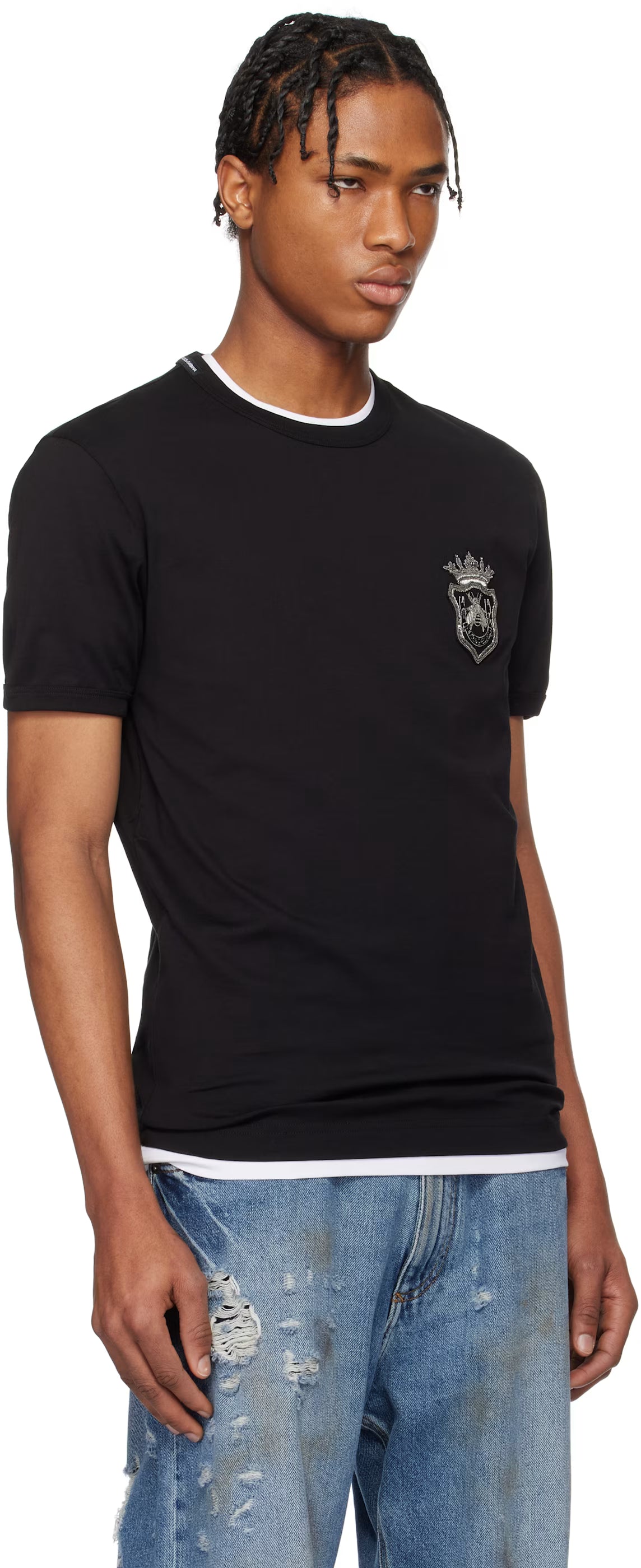 Dolce&Gabbana Black Cotton Heraldic Patch T-shirt