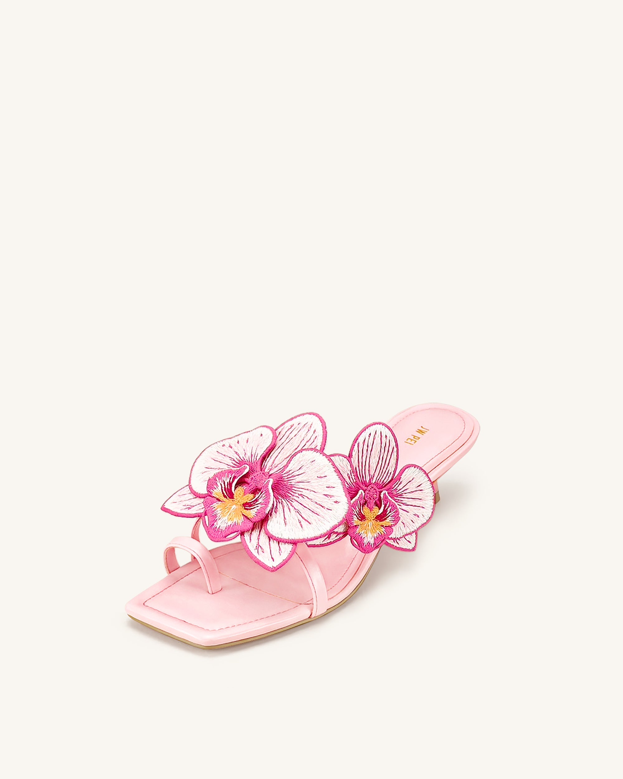 Serena Orchid Embroidered Toe Ring Heeled Sandals - Baby Pink