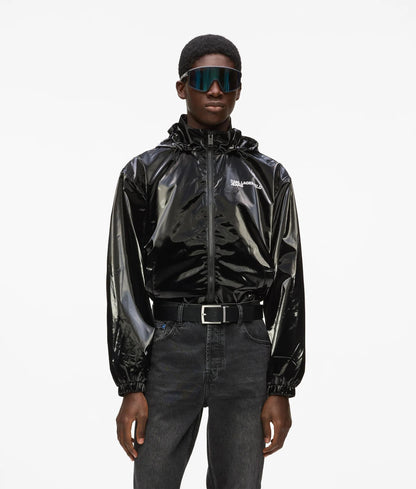 Shiny hooded bomber jacket
