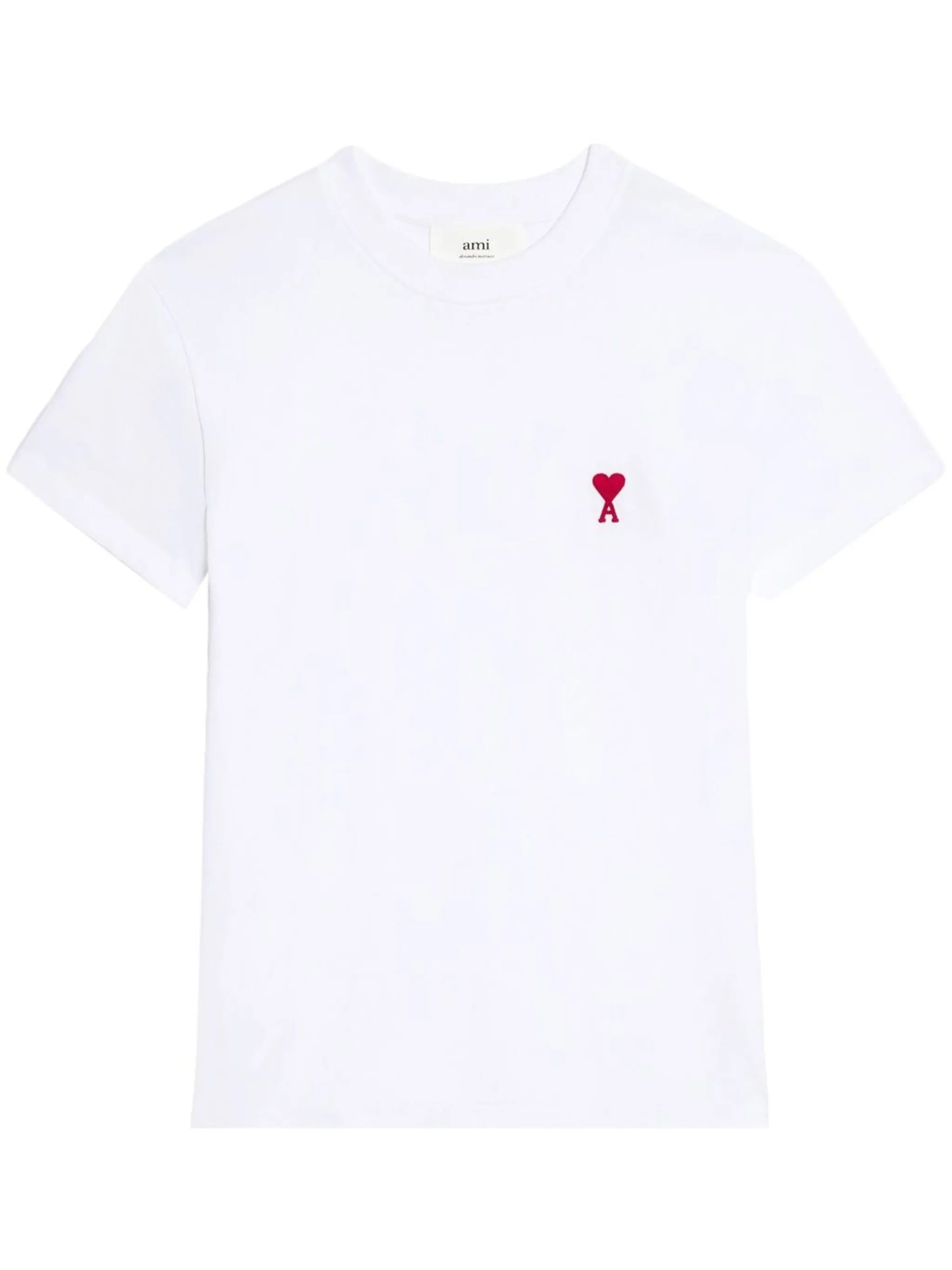 Ami Paris Ami De Coeur Red Embroidered Logo T-Shirt in White