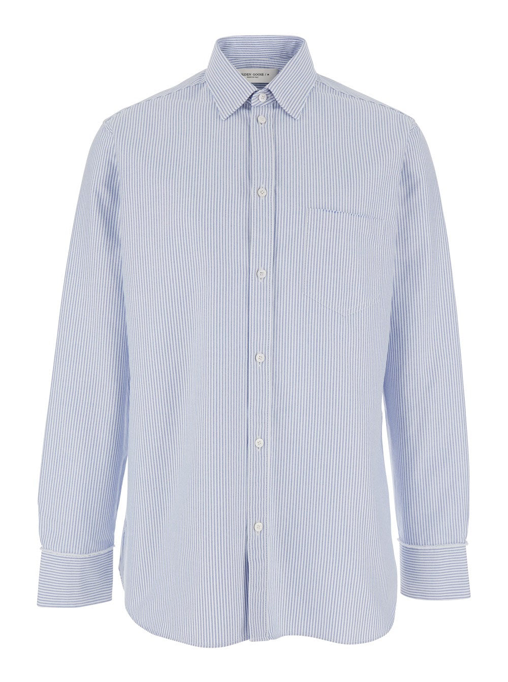 Golden goose Light Blue Shirt with Classic Collar and All-Over Striped Motif in Cotton Man