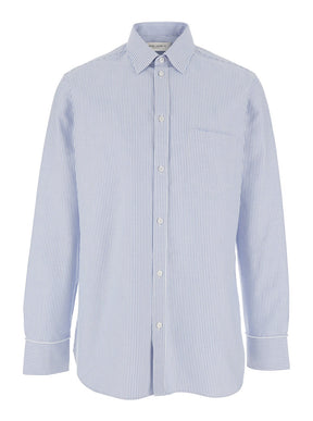 Golden goose Light Blue Shirt with Classic Collar and All-Over Striped Motif in Cotton Man
