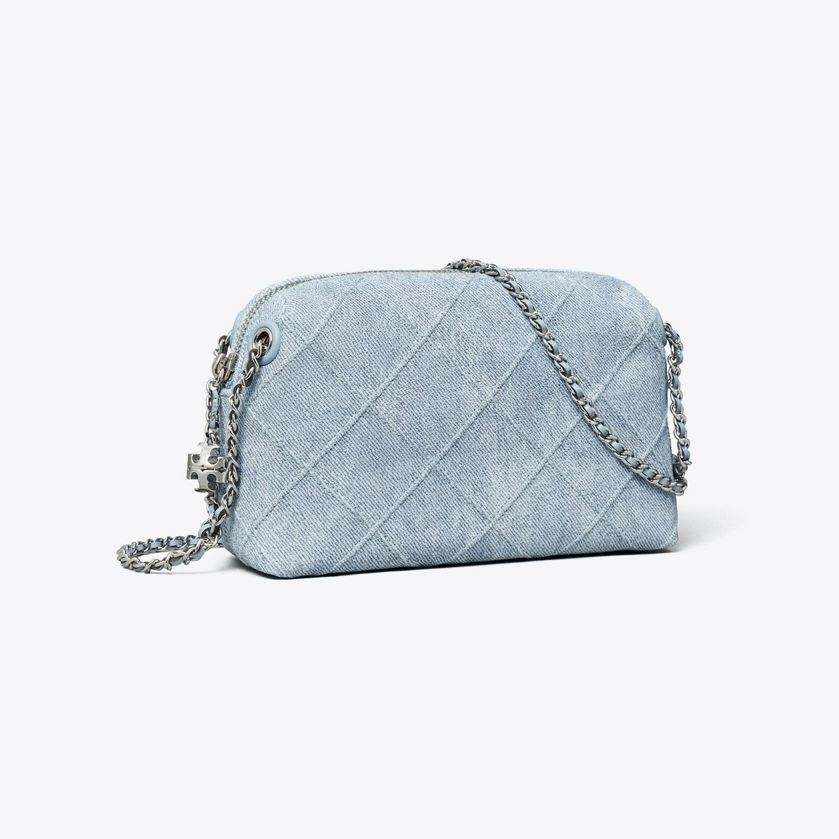 Fleming Soft Denim-Print Suede Crossbody Bag