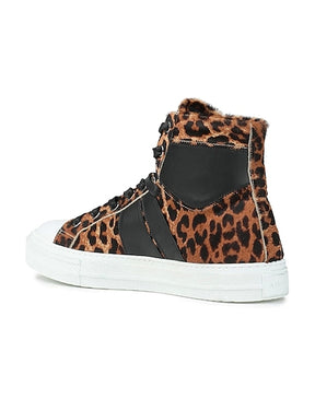 Amiri Leopard Print High-Top Sneakers with Black Leather Accents