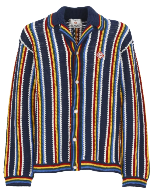 Casablanca Striped Cotton Cardigan with Collar