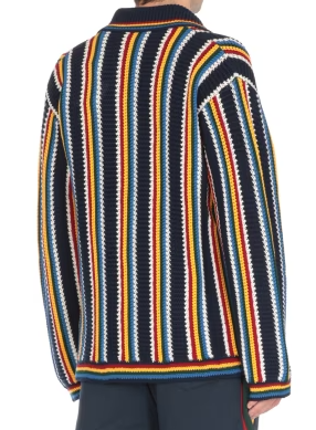 Casablanca Striped Cotton Cardigan with Collar