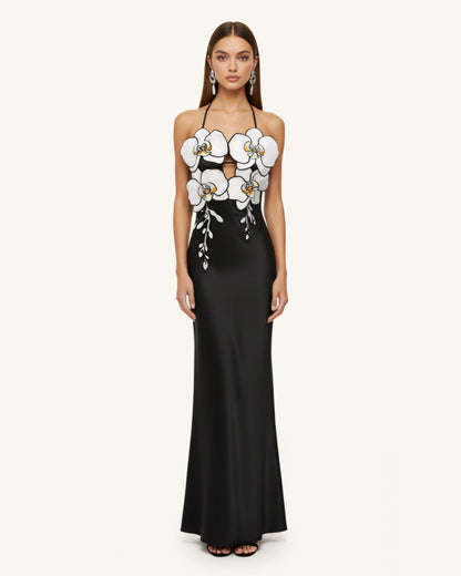 Orchid Embroidered Dress – Black/White