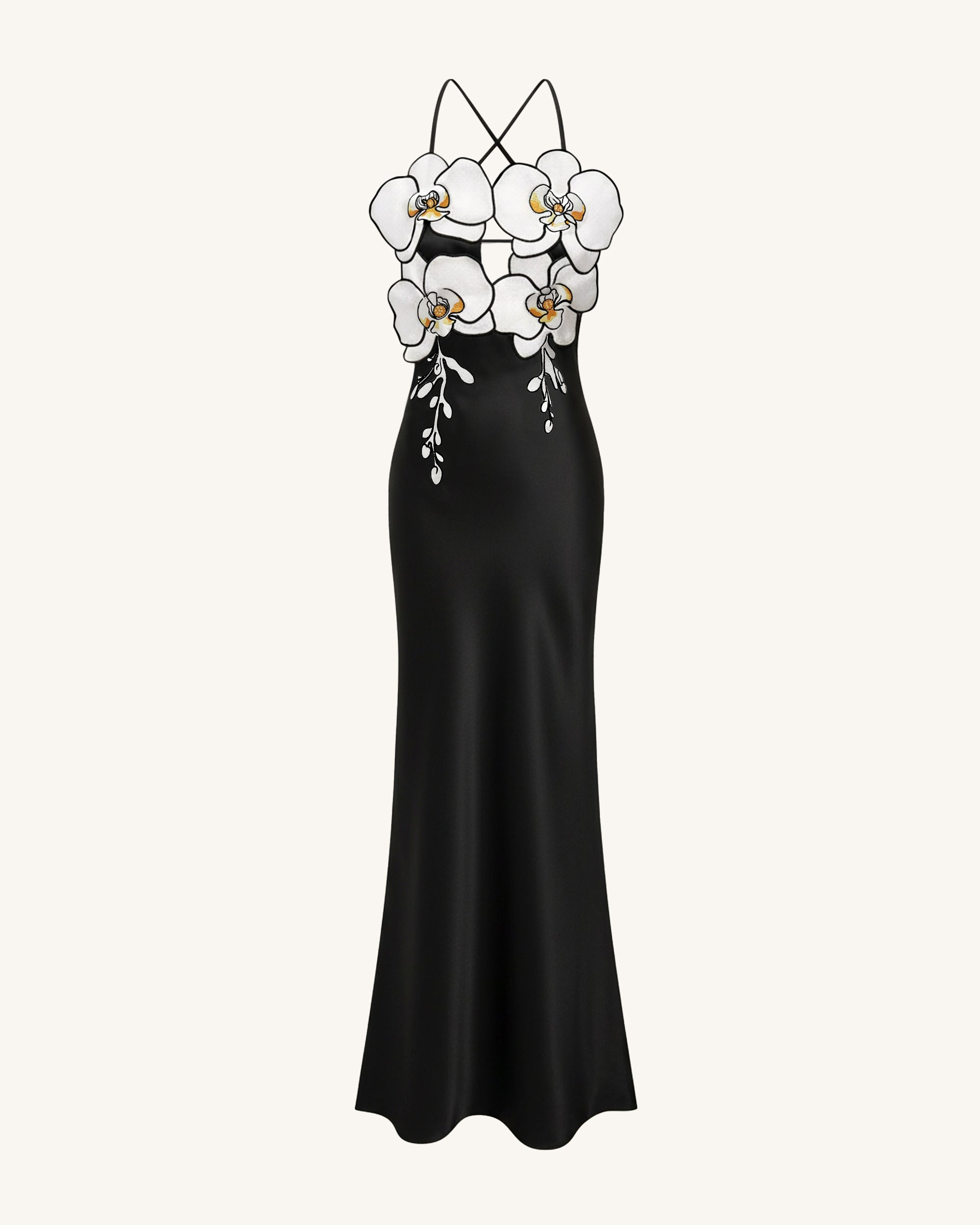 Orchid Embroidered Dress – Black/White