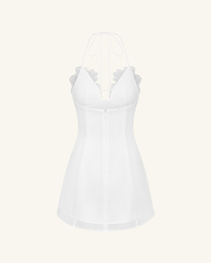 Flower Embroidered Mini Dress - White