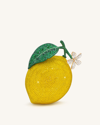 Lemon-Inspired Rhinestone Clutch - Yellow